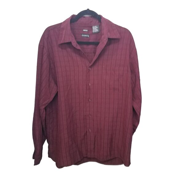 George Mens Sz L Red Solid Long Sleeve Button Down Shirt - Picture 1 of 9